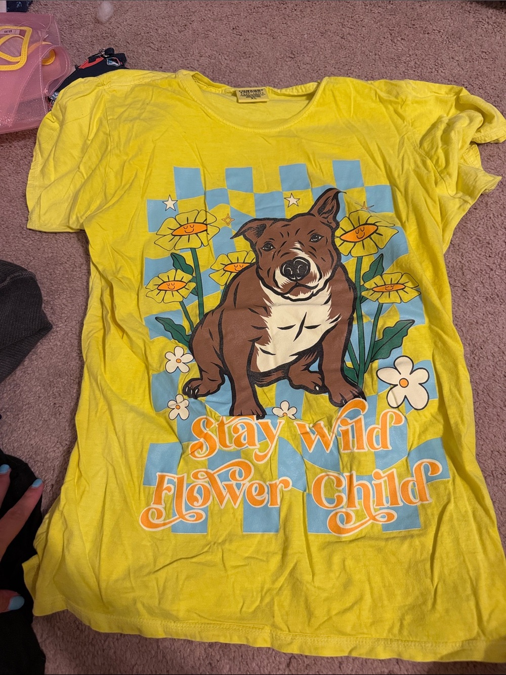 Stay Wild Flower Yellow Dog Graphic Tee - urban suburban apparel